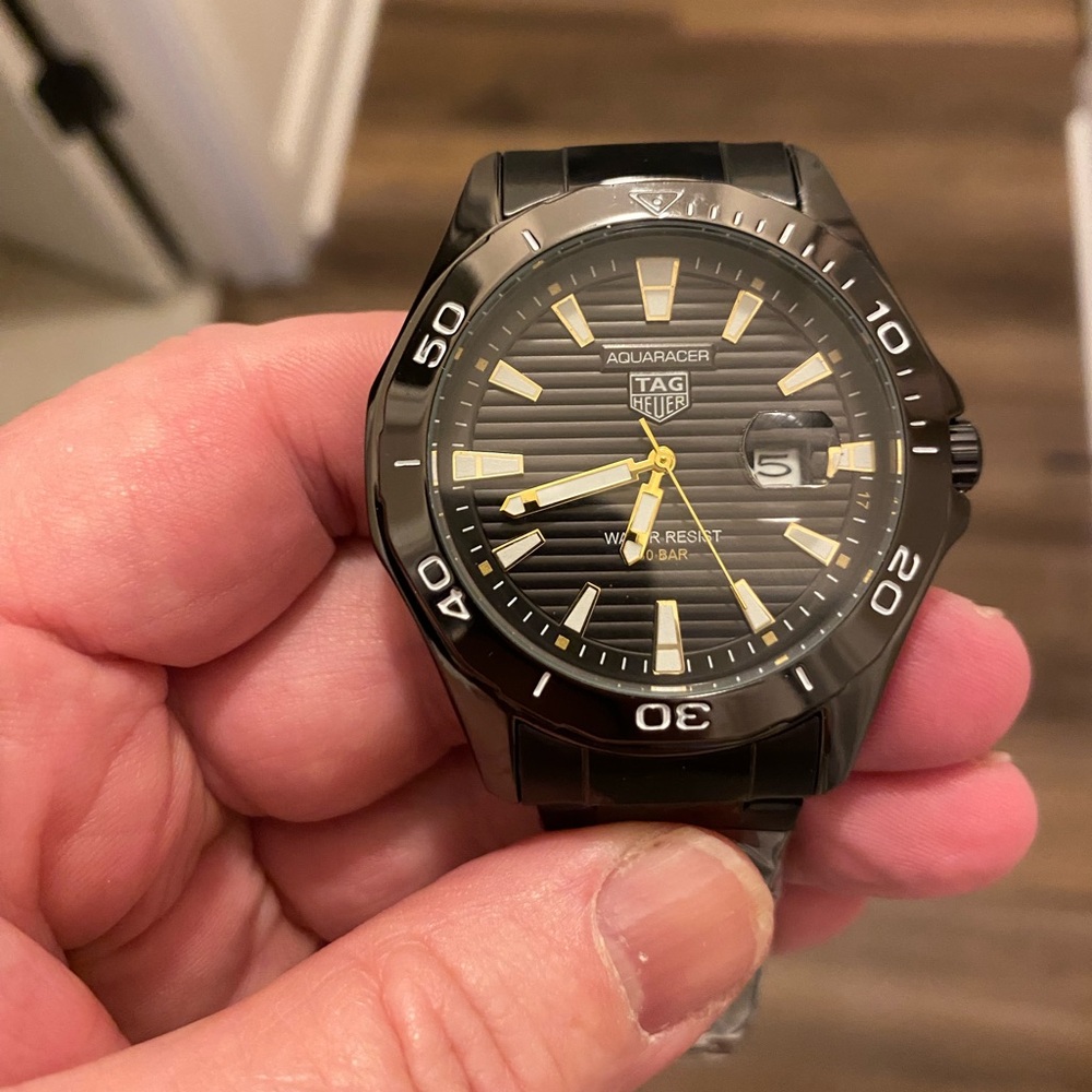 Tag Heuer Aquaracer Black and Gold Watch Used Very Good Condition